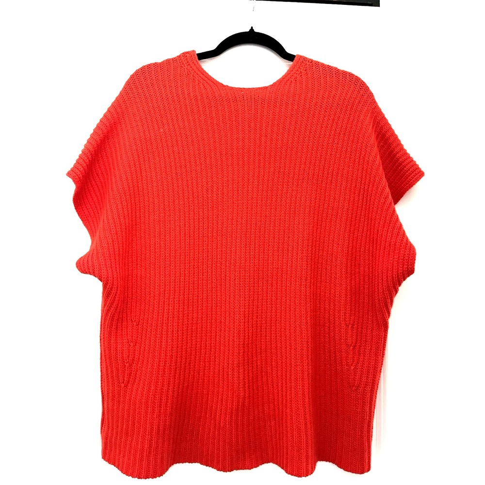 Cabi Women M Orange Red Chunky Knit V Neck Sweater Vest Pullover Fall Layering - Picture 4 of 5